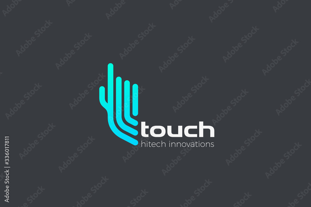 Fototapeta premium Hand Touch Finger Logo click press touchscreen app vector design template linear outline style.