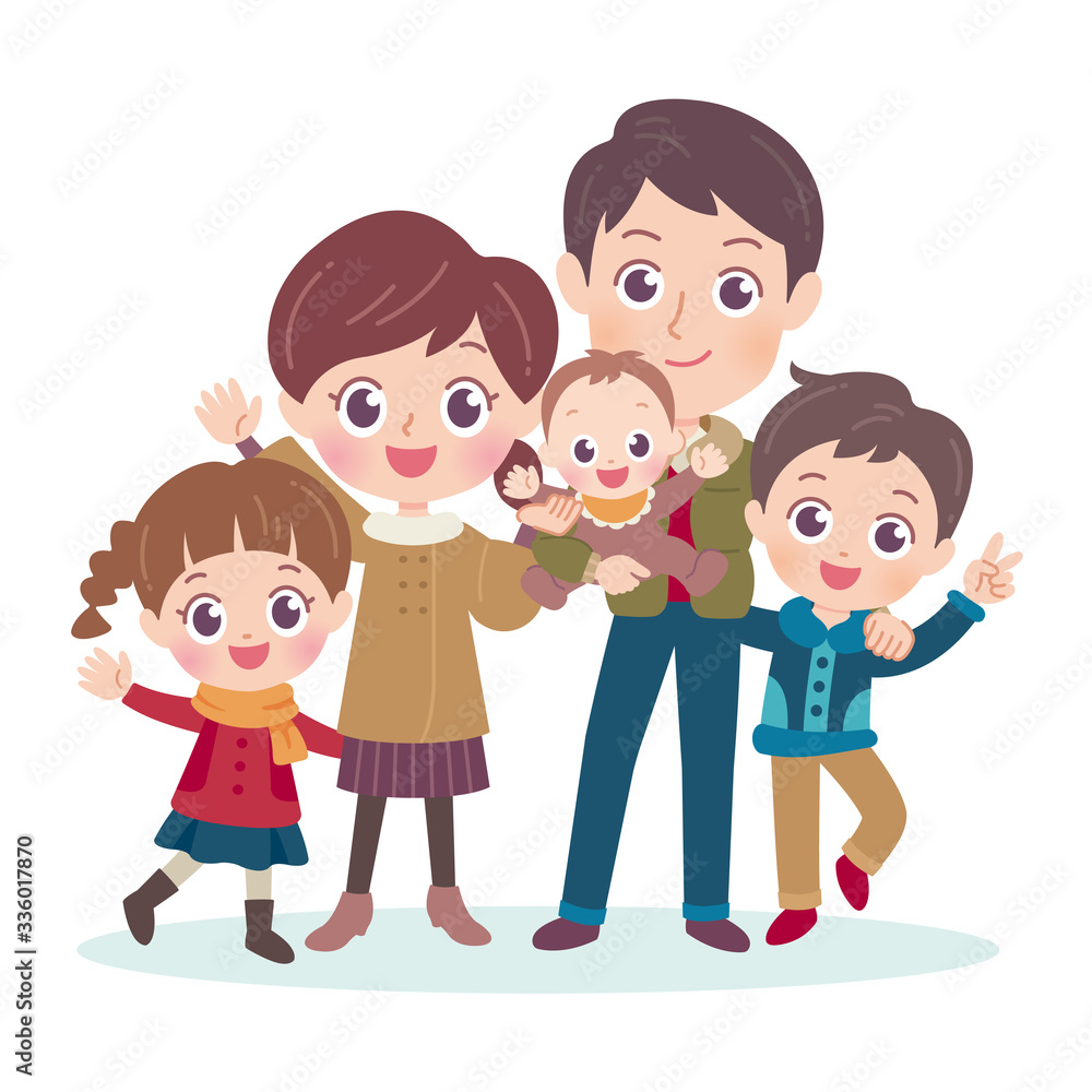 .Illustration of a happy family of five