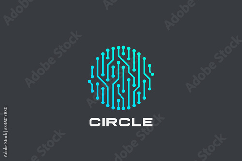 Chip Digital Logo abstract Artificial Intelligence AI vector design Linear Outline style. Electronics Circuit Circle shape Logotype icon.