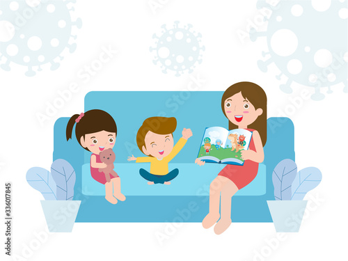 coronavirus (2019-nCoV) COVID-19 stay at home awareness social media campaign and coronavirus prevention, happy family lifestyle activity and staying together in home on white background vector