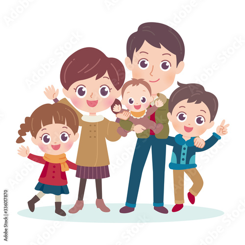 .Illustration of a happy family of five