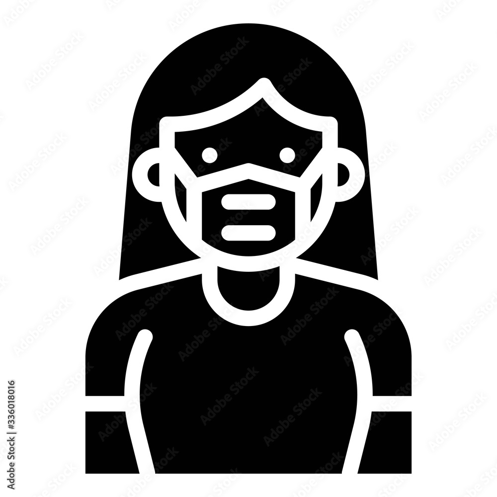 Woman wearing a surgical mask, solid style icon Woman wearing a surgical mask, solid style icon