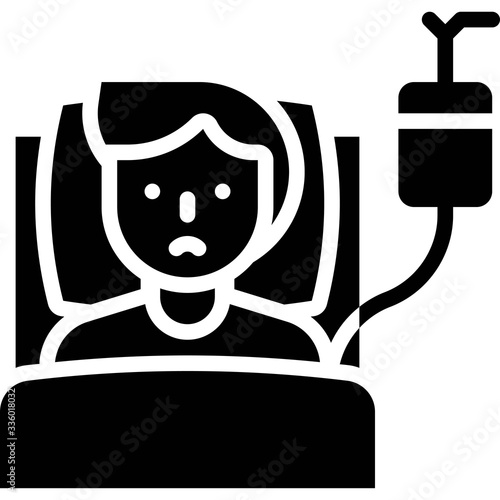 Patient with saline vector illustration, solid style icon