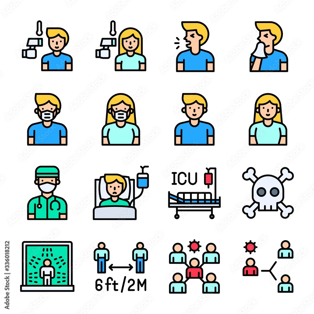 Coronavirus disease 2019 related icon set 2, filled style Coronavirus disease 2019 related icon set 2, filled style