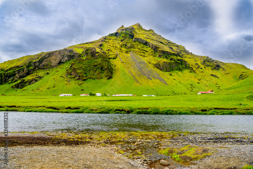 Beautiful Iceland highlands with moss-covered volcano formations photo