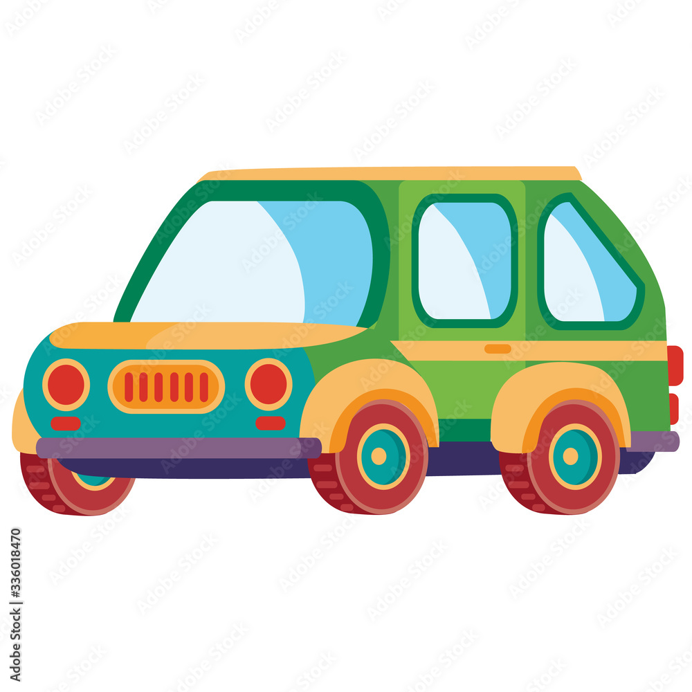 green passenger car in flat style, isolated object on a white background, vector illustration,