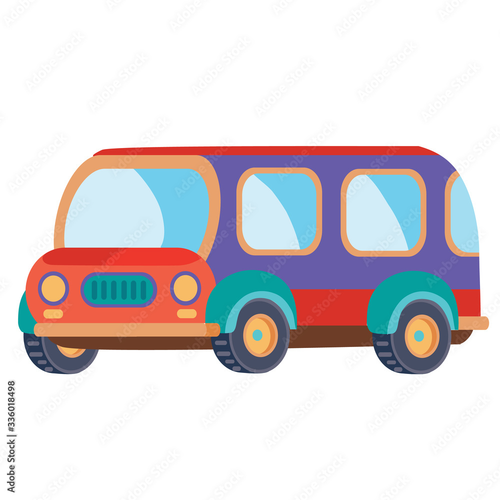 minibus in red and blue colors with flat style, isolated object on a white background, vector illustration,