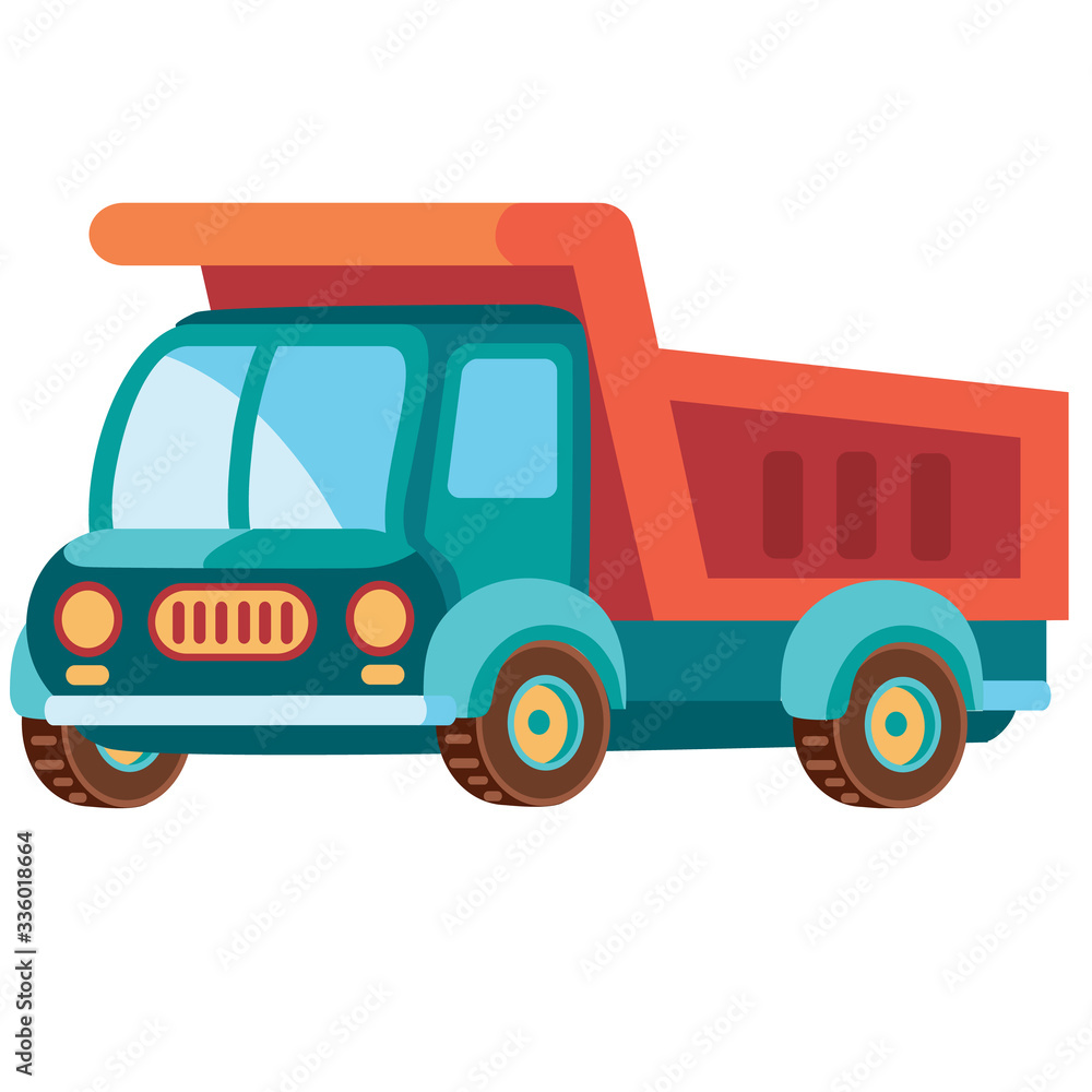 flat and blue lorry in flat style, isolated object on white background, vector illustration,