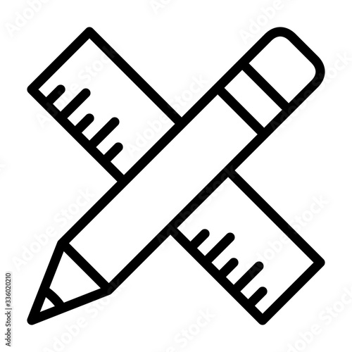 Pencil and ruler or architecture line art vector icon for apps and websites