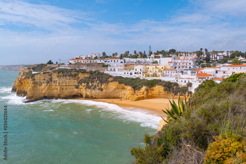 scenic view to romantic fishermen village carvoeiro at the Algarve in Portugal