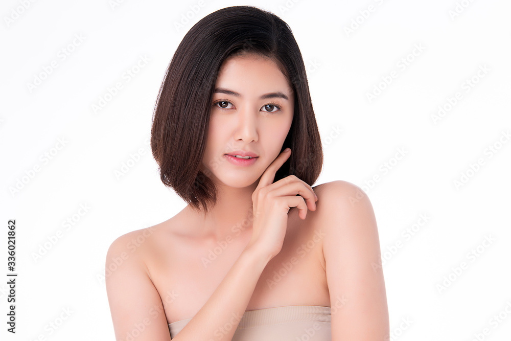 Beautiful Young Asian Woman with Clean Fresh Skin. Face care, Facial treatment, Cosmetology, beauty and healthy skin and cosmetic concept, woman beauty skin isolated on white background Beautiful Young Asian Woman with Clean Fresh Skin. Face care, Facial treatment, Cosmetology, beauty and healthy skin and cosmetic concept, woman beauty skin isolated on white background