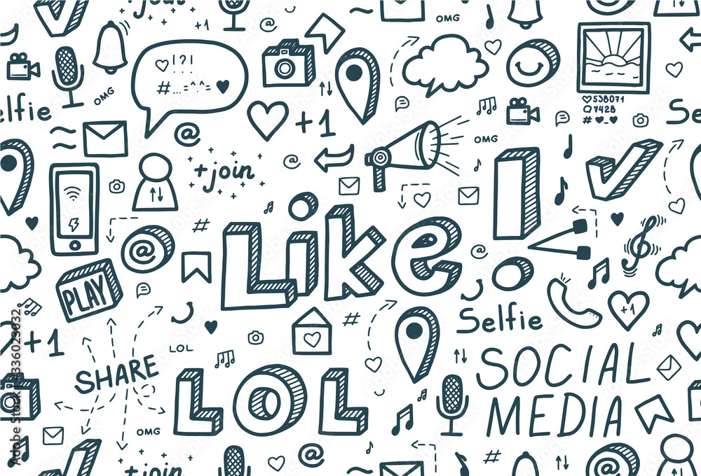 Social media seamless pattern. Hand drawn doodle design. Vector llustration. Social media seamless pattern. Hand drawn doodle design. Vector llustration.