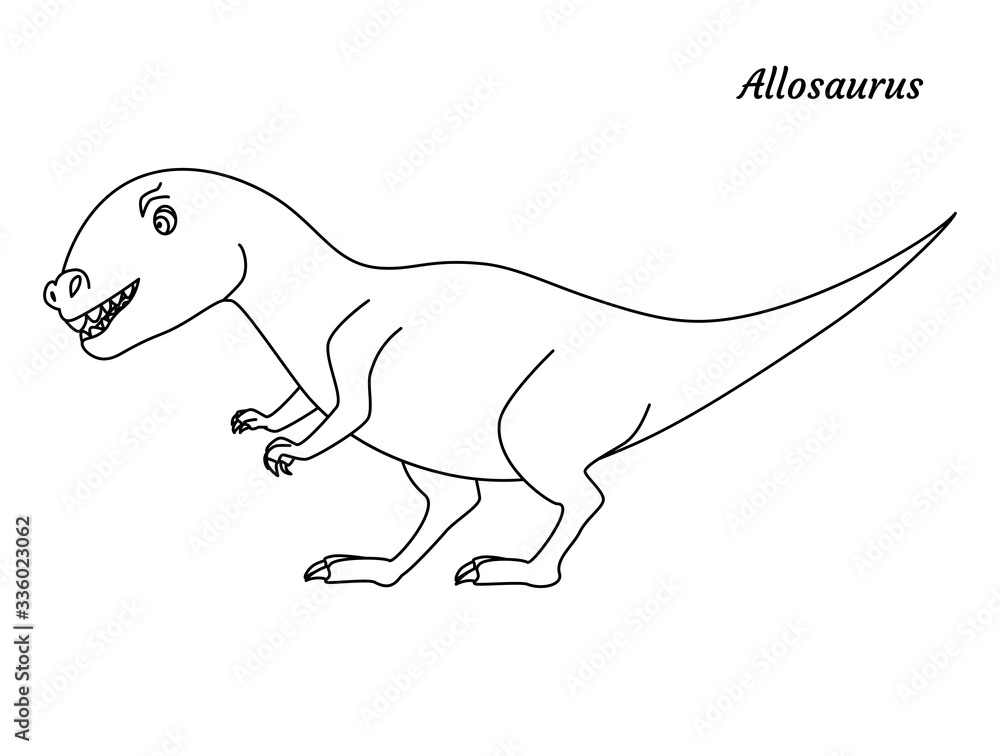 Coloring page outline Allosaurus dinosaur. Vector illustration