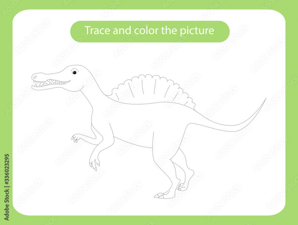 Spinosaurus dinosaur. Trace and color the picture children s educational game.