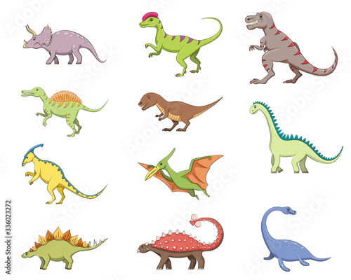 Set of colorful isolated dinosaurs. Vector illustration for kids book  app  advertisement design  label or sticker.