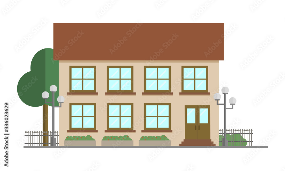 vector illustration of house with tree and street lamps