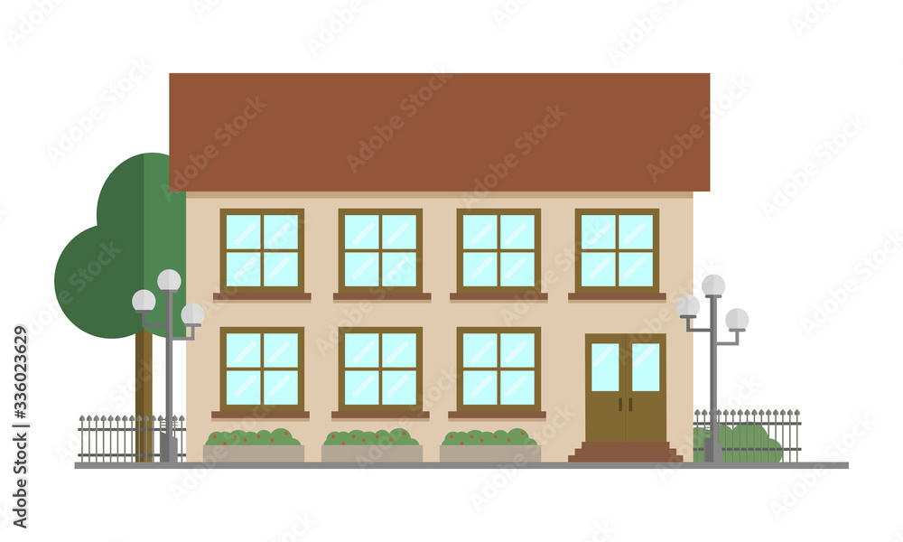 vector illustration of house with tree and street lamps vector illustration of house with tree and street lamps
