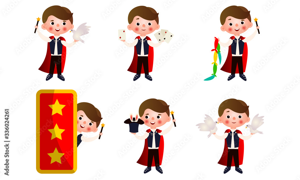Young man magician with magic objects making miracles vector illustration Young man magician with magic objects making miracles vector illustration