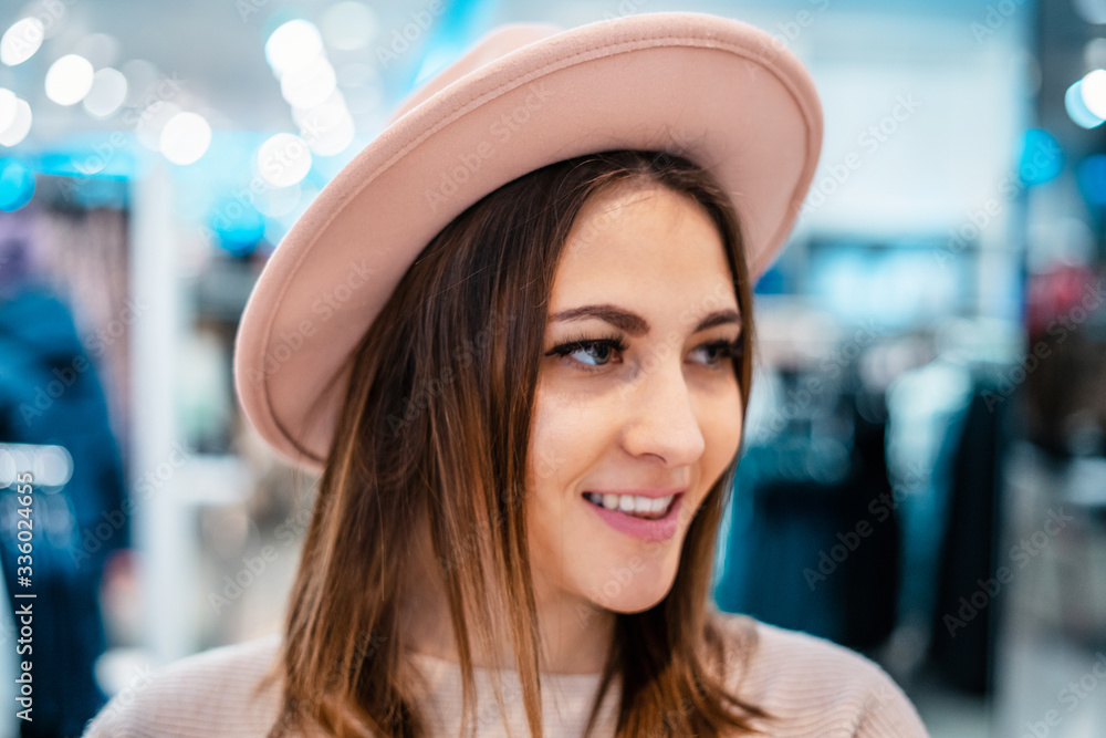Trade, buyers. One beautiful girl make purchases in a shopping center, go shopping. The joy of consumption. Trade, buyers. One beautiful girl make purchases in a shopping center, go shopping. The joy of consumption.