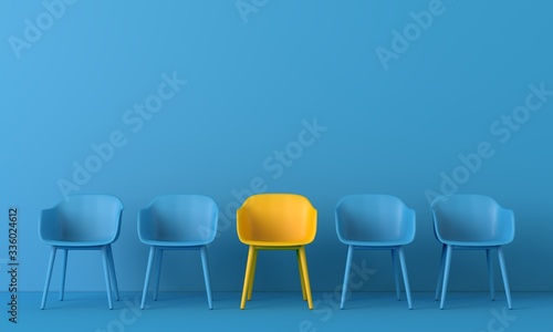 Yellow chair standing out from the crowd. Business concept. 3D rendering photo
