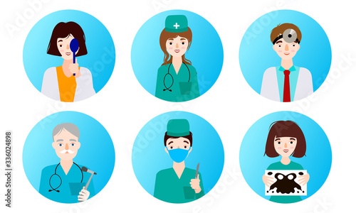 Ent doctors, general practitioners, oculists and patients in clinic in clinic
