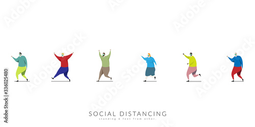 social distancing concept. people keep spaced between each other for social distancing, increasing the physical space between people to avoid spreading illness during transmission of COVID-19 outbreak