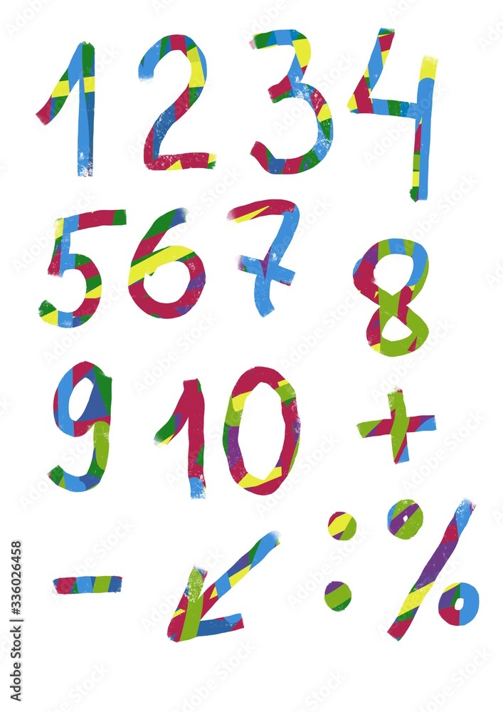 Set of numbers. Numbers on a white background. Illustration for the decor and design of posters, postcards, prints, stickers, invitations, textiles and stationery. Set of numbers. Numbers on a white background. Illustration for the decor and design of posters, postcards, prints, stickers, invitations, textiles and stationery.