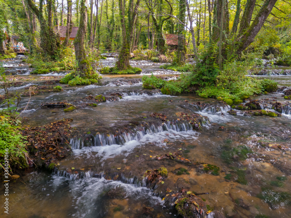 Cascades on the Janj mountain stream in the forest, painted with autumn colors near Sipovo. - Image Cascades on the Janj mountain stream in the forest, painted with autumn colors near Sipovo. - Image