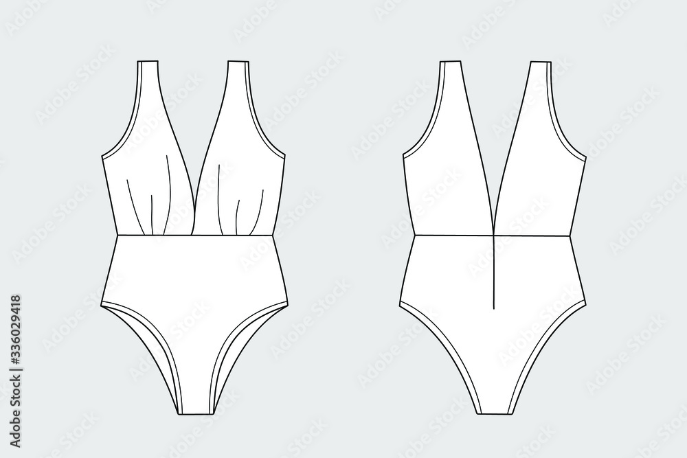 Female one-piece swimsuit vector template isolated on a grey background ...