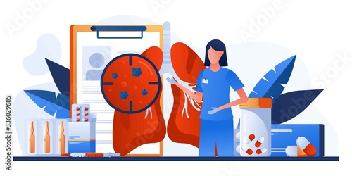 Pulmonology of human lung. For website, banner. Fibrosis, tuberculosis, pneumonia, cancer, virus, lung diagnosis doctors treat, scan lungs. Stethoscope, pharmacy, drugs. Coronavirus, COVID-19.