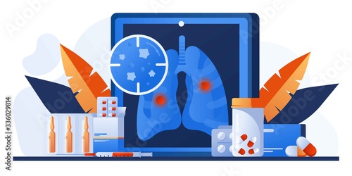 Examination patients lungs with tuberculosis, lung cancer, asthma diseases, coronavirus, infection. Pulmonology or respiratory medicine. Pharmacy, drugs and pills. Chest x-ray. Lung radiography image