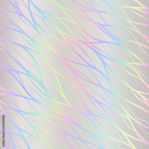 Holographic foil. Seamless pattern. Iridescent art. Trendy stylish design neon color. Hologram hipster design. Modern stylish texture. Wonderful wallpaper colorful lines. Beautiful rainbow background