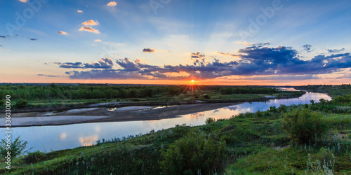 Billede på lærred Sunset over the Saskatchewan River