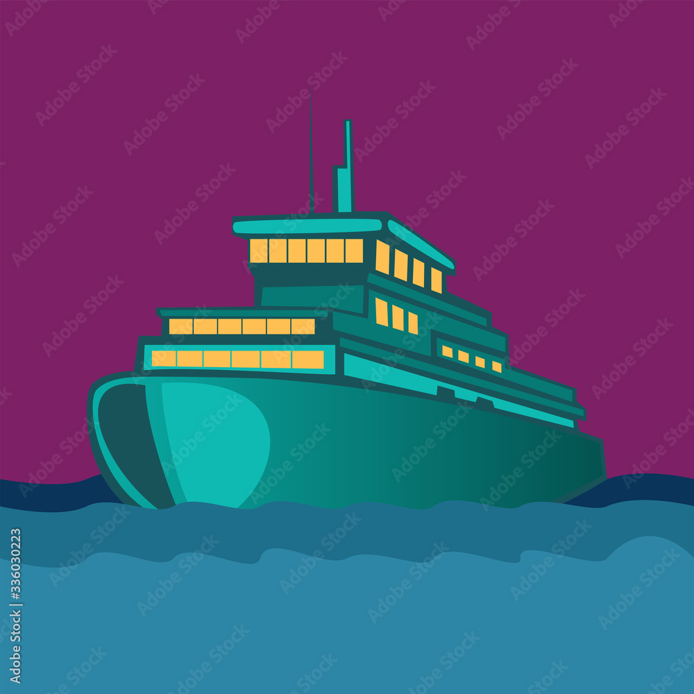 Obraz premium Ship in the middle of the ocean against the background of the sunset sky