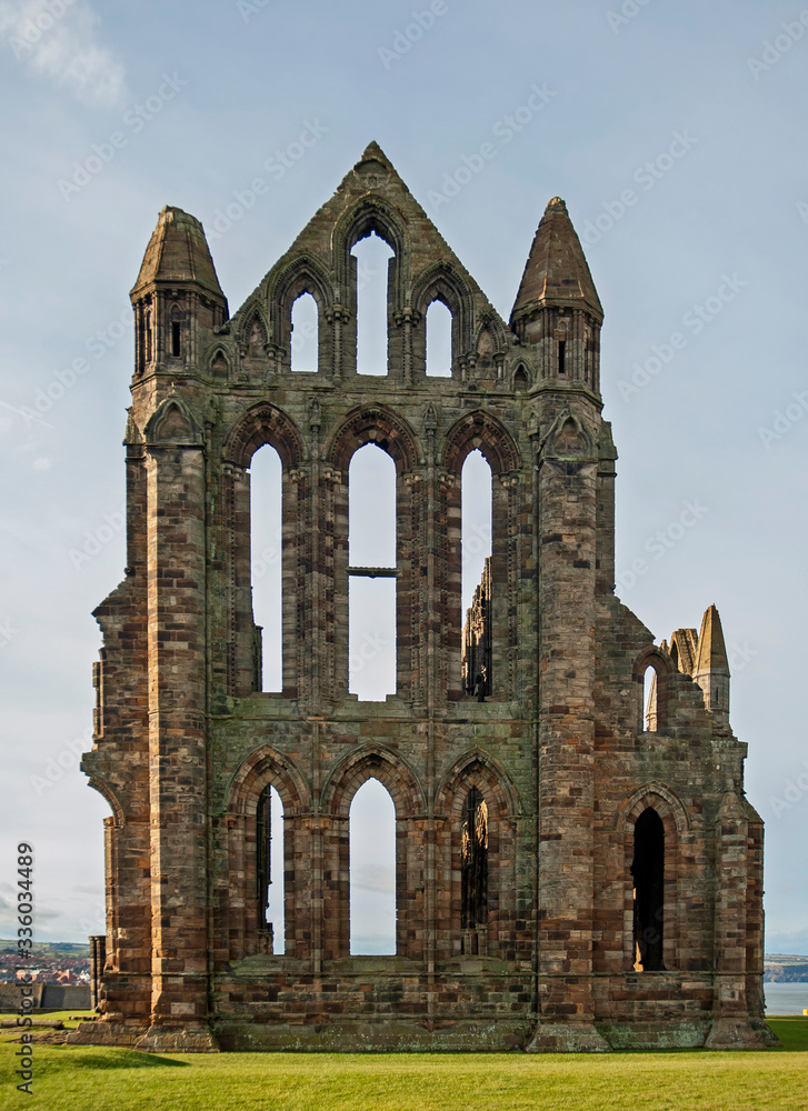 Closeup of ancient gothic abbey ruins