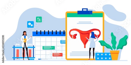 Gynecology, female health. Uterus, ovary and womb. Medical treatment. Endometriosis, endometrium dysfunctionality, endometriosis treatment concept. Uterus examination. For banner, web page, flyer