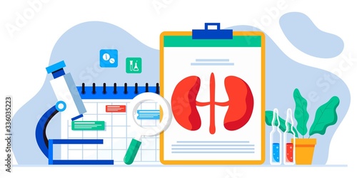 Kidney treatment. Healthcare, Medical research. Urology and nephrology. nephroptosis, renal failure, pyelonephritis, diseases, kidney stones, cystitis. For website, app, banner, flyer