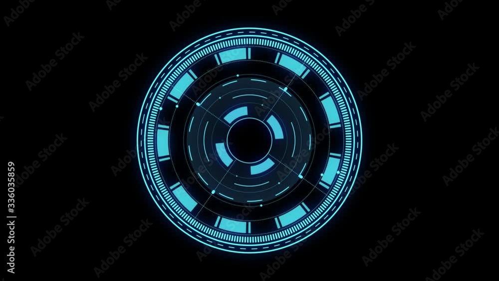 HUD element. Alpha mask included, motion graphic. Circular blue on black background HUD element. Alpha mask included, motion graphic. Circular blue on black background