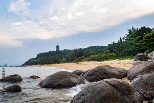 Beach wth pagoda in Da Nang, Vietnam, Asia