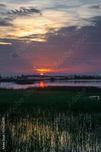 sunset over the river with rice paddy Da Nang, Vietnam, Asia