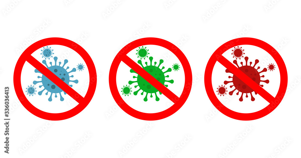 Virus icons. Stop corona. Sign bacteria danger. Antibacterial ...