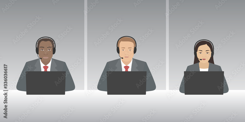 Multiethnic group of support officers. Vector illustration. Multiethnic group of support officers. Vector illustration.