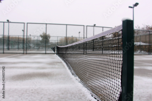 tennis court in winter
