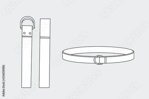 Apparel models template of belt. Simple technical drawings Isolated on white of clothes models. Fashion outline sketch for design. Set of objects. 