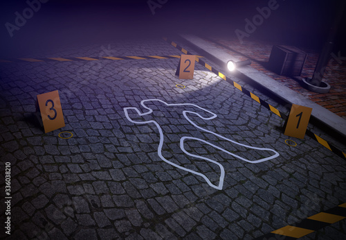 3D render of crime scene with silhouette