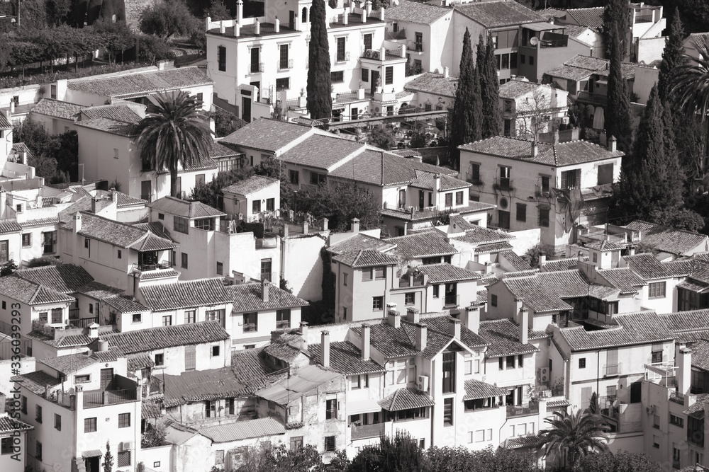 Granada city, Spain. Black and white vintage style.