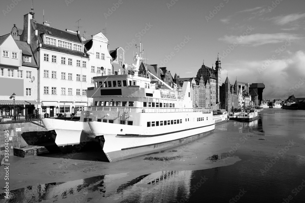 Fototapeta premium Gdansk city view. Black and white retro style.