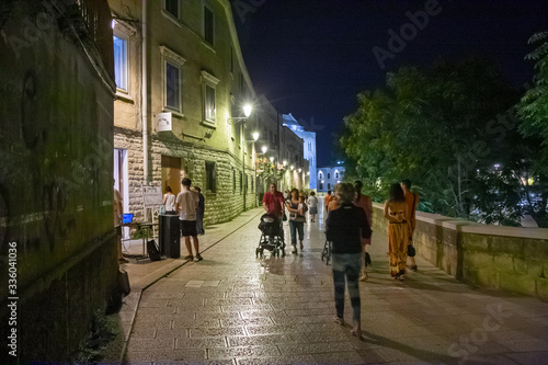 Night view of the streets of the historic center of Bari in Puglia, Italy.