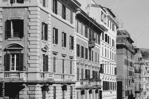 Rome street, Italy. Black and white retro style.