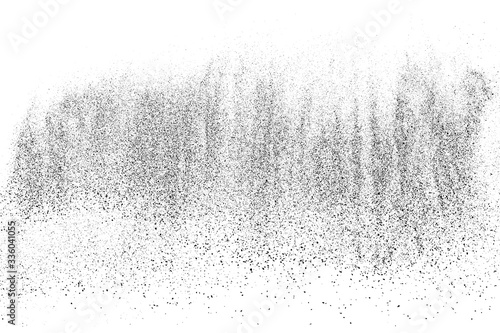 Black grainy texture isolated on white background. Dust overlay. Dark noise granules. Digitally generated image. Vector design elements. Illustration, Eps 10.